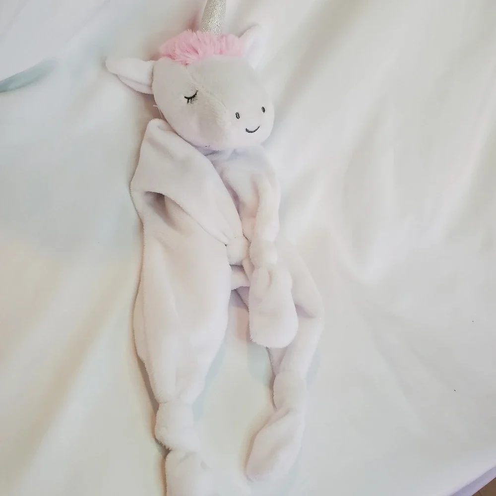 White Unicorn Lovey Security‎ Blanket Knotted Ends